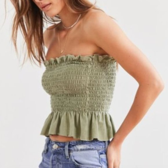 Urban Outfitters Tops - Urban Outfitters Green Ruffle Tube Top- Size M